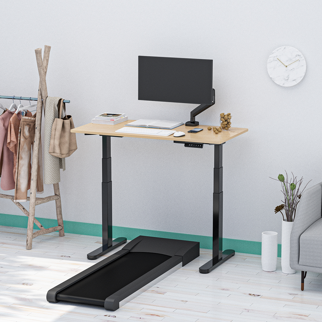 Escritorio compacto de pie y sentado con estructura de acero para muebles de oficina en casa